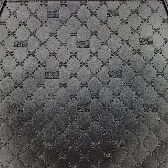 Cavalli Class Sandra Shopper Tote Bag Black Debossed Designer Handbag - Picture 3 of 10